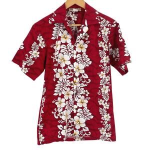 Blue Hawaii Red Hawaiian shirt men’s small hibiscus Made in Hawaii